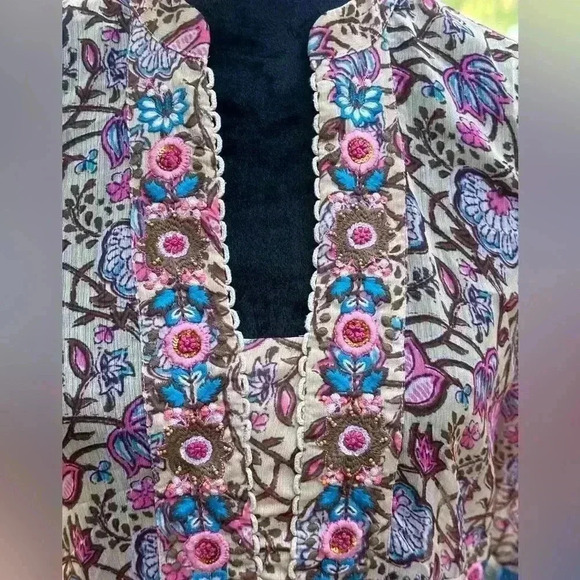 Soft Surroundings Tunic Pergola Floral Embroidered Sheer boho fairy festival M - Picture 5 of 9